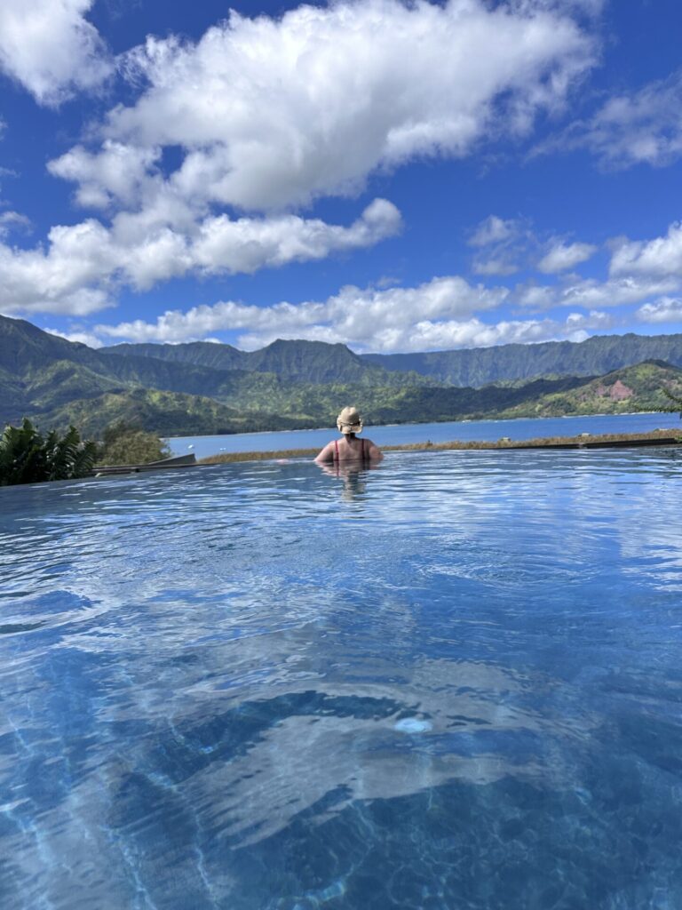 Jannette, my mom, in the infinity pool 1 hotel Hanalei bay